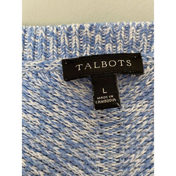 Talbots women’s Pima cotton round hem pull over blue space dye sweater size L - Picture 4 of 4